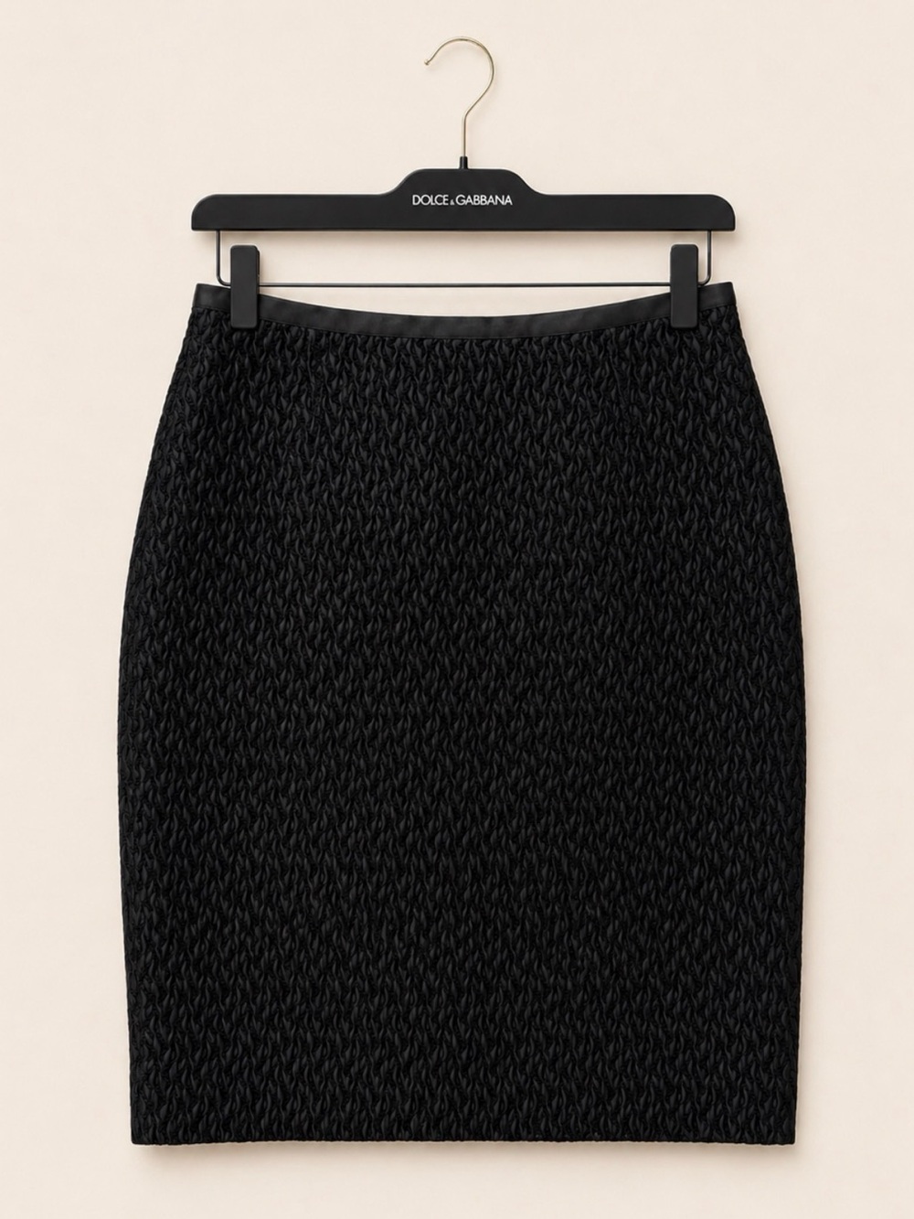 Dolce & Gabbana Black Textured Pencil Skirt | IT 46 (Approx. US 8) | Silk Lined